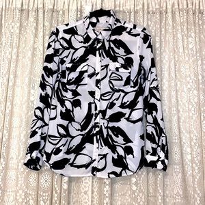 Loft Blouse | Size S | Long Sleeve Button Down w/ Leaf Print